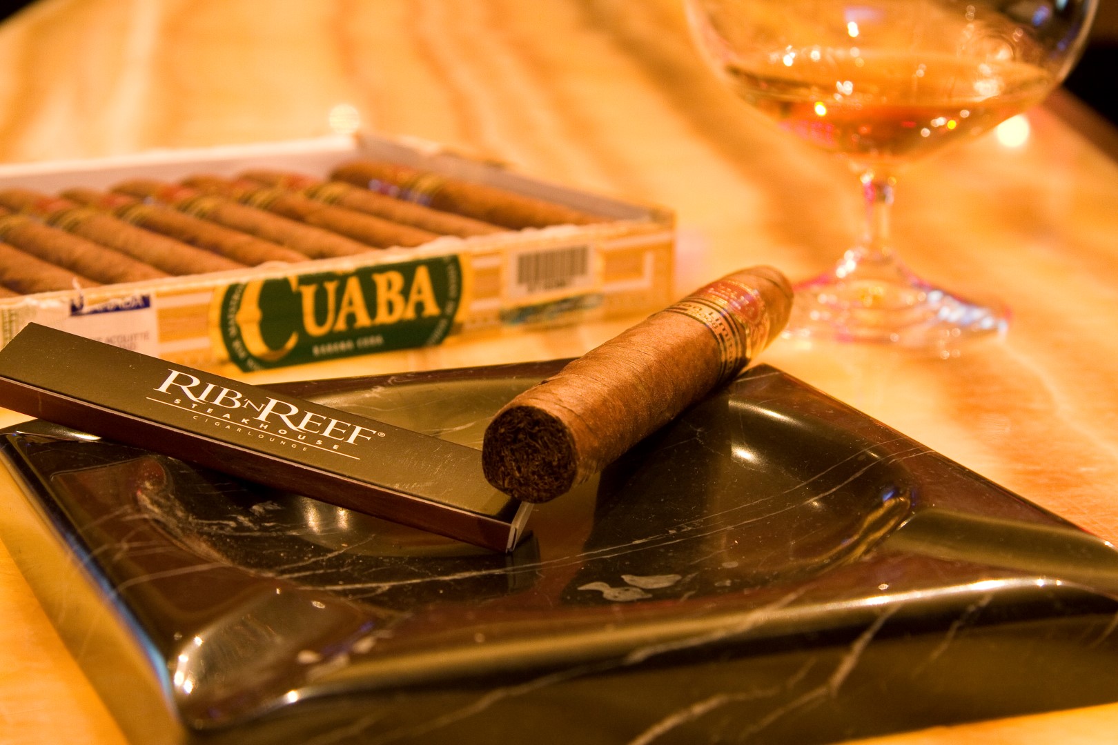 Cigar and cognac in the Rib N Reef cigar lounge